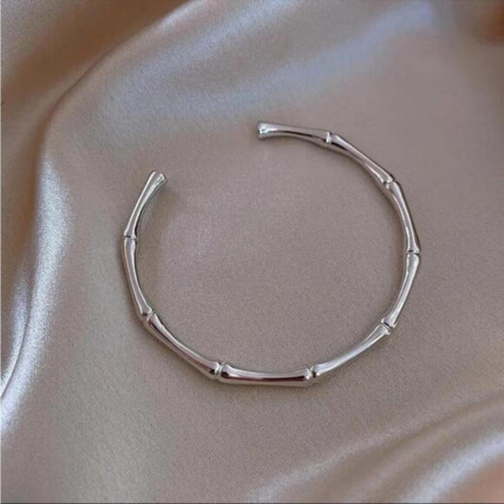 Silver Bamboo Cuff Bracelet • Minimalist Stackable Bangle NWT